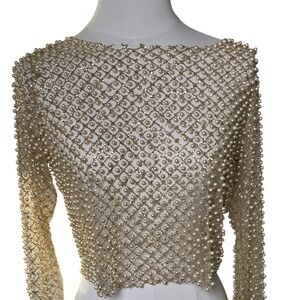 Y2K Pearl Rhinestone Mesh Crop Top Sheer Glam Windsor Women S